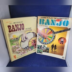 Vintage 1970s Lot Of 2 Banjo Beginner Books Bluegrass & Alfred Way USED GOOD CON